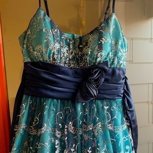 Elegant short navy/aqua sparkly dress